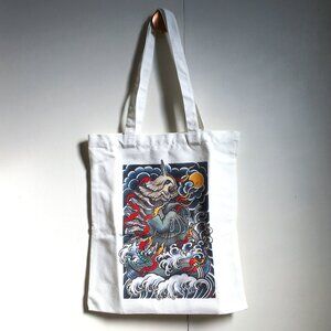NWT Kaiju Tattoo Style Canvas Tote Book Bag B